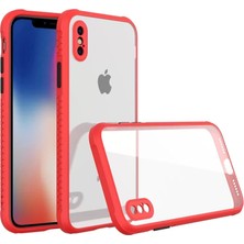 Newface Apple iPhone Xs Max Kılıf Miami Şeffaf Silikon - Kırmızı