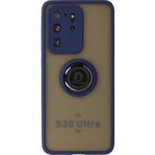 Newface Samsung Galaxy S20 Ultra Kılıf Montreal Yüzüklü Silikon Kapak - Lacivert