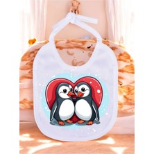 Lili Hediyelik Kalpli Penguen Baskılı 2 Adet Bebek Mama Önlüğü