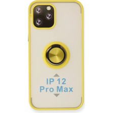 Newface Apple iPhone 12 Pro Max Kılıf Montreal Yüzüklü Silikon Kapak - Sarı