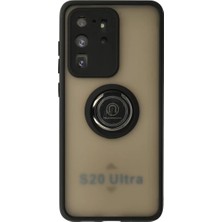 Newface Samsung Galaxy S20 Ultra Kılıf Montreal Yüzüklü Silikon Kapak - Siyah