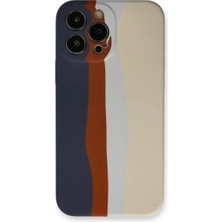 Newface Apple iPhone 13 Pro Kılıf Ebruli Lansman Silikon - Lacivert-Krem