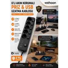 MiraLive Akım Korumalı 5’li Priz 2xusb 2xtype-C Çıkış Akım Koruma Çoklu Priz Çoğaltıcı Anahtarl