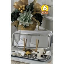 6'lı Lüx Paslanmaz Çelik Baton Çay, Kahve, Pasta, Servis, Dekoratif Çeyiz Sunum Tepsisi