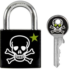 Fantastik Store 3430EURDSKULL Anahtar Asma Kilit, Kafatası Motifli, 5,3 x 3 x 1,5 Cm, Siyah, Beyaz ve Yeşil