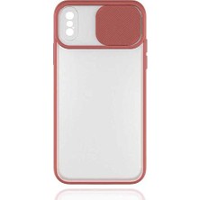 Fantastik Store Apple iPhone x ile Uyumlu Kılıf Slayt Sürgülü Arkası Buzlu Lensi Kapak - Pembe Açık
