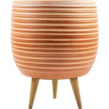 Fantastik Store Bitki Tasarımı Ev Dekorasyon Yan Çizgi Desenli Toprak Saksı Saksılık Salon Çiçeklik 3 Ayaklı - 19 cm