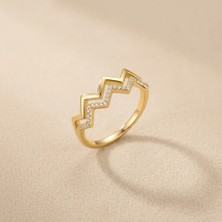 Fashion Zirkon Taşlı Zigzag Gold Kadın Yüzük