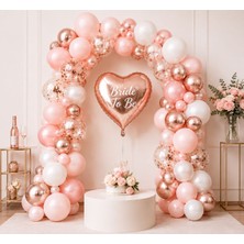 Meri Parti Bride To Be Bekarlığa Veda Balon Zinciri Seti 50 Adet Rose Gold Pembe Balon ve Kalp Folyo Balon