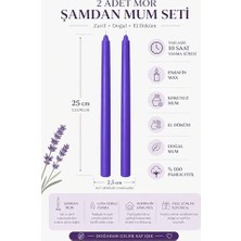 Fantastik Store 2’li Mor Şamdan Mum Seti 25 cm – Dekoratif Ince Şamdan Mum, Kokusuz Parafin WAX,%100 Pamuk Fitil, El Döküm, Uzun Süre Yanma (~10 Saat), Şık Sofra, Davet, Nişan, Düğün ve Ev Dekorasyonu Için Zarif