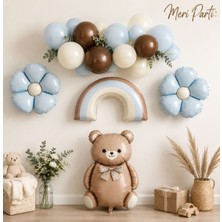 Meri Parti Boho Teddy Bear Gökkuşağı Balon Seti – Ayıcıklı Baby Shower & 1 Yaş Doğum Günü Dekorasyon Seti