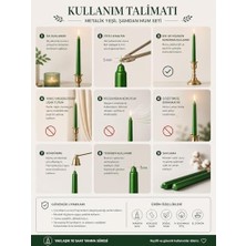 Fantastik Store 2’li Metalik Yeşil Şamdan Mum Seti 25 cm – Dekoratif Ince Şamdan Mum, Kokusuz Parafin WAX,%100 Pamuk Fitil, El Döküm, Uzun Süre Yanma (~10 Saat), Şık Sofra, Davet, Nişan, Düğün ve Ev Dekorasyonu