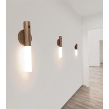 Fantastik Store 1 Adet Şarjlı LED Ahşap Renk - Duvar Lambası - Hareket Sensörlü - Günışığı - Kablosuz - Lüks Aplik