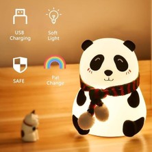 Fantastik Store Sevimli Panda Gece Lambası Silikon LED Işık Çocuk Odası Dekoru Hediye (Gözü Açık)