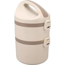 Fantastik Store Bento 1800ML Lunchbox 2 Katlı 4-6 Saat Sıcak/soğuk Termos Özellikli Çelik Sefer Tası Yemek Kutusu (Bej)