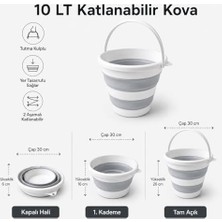 Fantastik Store Katlanabilir Kova 10 Lt, 2 Aşamalı Silikon Katlanır Kova, Tutma Kulplu Yer Tasarruflu Çok Amaçlı Temizlik Kovası, Kamp Banyo Araç Yıkama Balkon Kullanımı, Gri Beyaz
