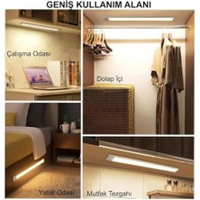Fantastik Store Sensörlü Alüminyum USB Şarjlı LED Gece Lambası, 3 Renk Kısılabilir, Mutfak Dolap Tezgah Için (40 Cm)