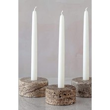 Fantastik Store Doğal Traverten Mermer Şamdan Mumluk 3lü Set Silver Dark