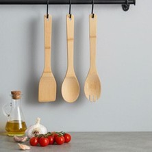 Fantastik Store 3'lü Bambu Mutfak Gereç Seti – Doğal Ahşap Spatula, Kaşık ve Servis Çatalı | Yapışmaz Tencere Dostu, Antibakteriyel ve Isıya Dayanıklı Ahşap Mutfak Seti (30 Cm)