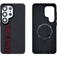 Arkay Samsung Galaxy S26 Uyumlu Magsafe Mıknatıslı Karbon Fiber Siyah-Kırmızı Desenli Premium Kılıf