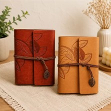 Nemere İthalat Yaprak Desenli Retro Deri Defter - Vintage Ajanda Nemere Ithalat