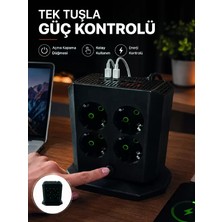 Akım Korumalı 8'li Dikey Priz 4 USB 2 Type-C Hızlı Şarj Destekli Çoklu Priz Midastech