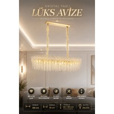 Elvora Home Modern (Premium) Kristal Taşlı Sarkıt Avize 24XE14 Gold Dikdörtgen Lüks Salon Yemek Odası Oturma Odası Avizesi Modelleri 24XE14 Duyulu