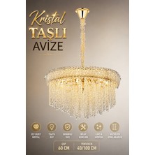 Elvora Home Modern (Premium) Kristal Taşlı Avize Gold Kasa Salon Yemek Odası Oturma Odası Avizesi MODELLERI13XE14 Duyulu