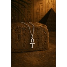 Alaja Silver Nil'in Anahtarı Ankh Sembolü Gümüş Rengi Tasarım 925 Ayar Gümüş Kolye