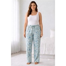 Marsilyan Viskon Pamuklu Kadın Büyük Beden Deniz Mavisi Desenli Pijama Pantolon - BRF012 -