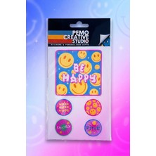 Pemo Smiley Kulübü Uv-Dtf Sticker Seti 5 Parça Kabartmalı Suya Dayanıklı Laptop Termos Matara Etiket