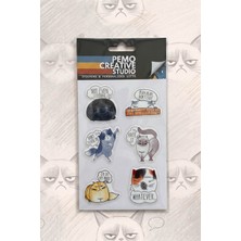 Pemo Suratsız Kedi Uv-Dtf Sticker Seti 6 Parça Kabartmalı Suya Dayanıklı Laptop Termos Matara Etiket