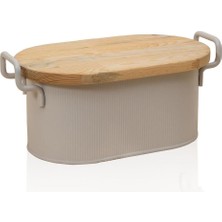 AyrStore Stripe Ahşap Kapaklı Ekmek Saklama Kutusu Bej 40X22X18 cm