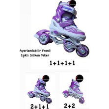 AyrStore Toprockstore Işıklı Çocuk Pateni, Ayarlanılabilir, Frenli, Silikon Tekerli, Metal Gövdeli, Mor
