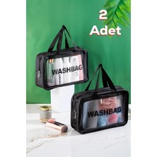 AyrStore Porsima 3142 2li Şeffaf Seyahat ve Makyaj Çantası Su Geçirmez Organizer Washbag 20X30CM Siyah, 3