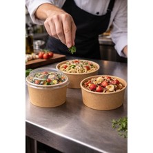 AyrStore 50 Adet Kraft Karton Salata Kasesi Kapaklı 750CC
