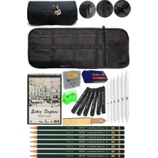 AyrStore A5 Telli Eskiz Defteri Spiralli Karakalem Rulo Kalemlik Siyah 24 Bölmeli Kömür Füzen Dereceli Ka