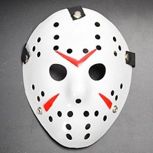 AyrStore Beyaz Renk Kırmızı Çizgili Tam Yüz Hokey Jason Maskesi Hannibal Maskesi
