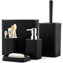 AyrStore Deinhaus 5 Parçalı Banyo Seti, Mat Siyah, Modern Tasarım, Çöp Kovası, Tuvalet Fırçası, Sı