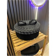 AyrStore Ahs Tasarım Doğal Jüt Hasır Fiyonk Fonksiyonel Kapaklı Sepet Siyah 24 x 12