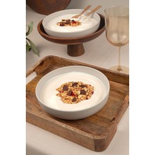 AyrStore Kütahya Porselen Moderna 2 Li 20 cm Kase Krem Beyaz 22 x 20