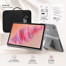 Lenovo 8 GB Ram 256 GB Depolamalı 11,5 Inç 2k 90 Hz Tablet, 8 Hoparlör ve Entegre Standla Müzik, Film, Eğlence ve Ofis Kullanımı Için Gri | Set: Taşıma Çantası, Şarj Aleti