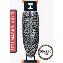 AyrStore Asev Home Ütü Masası Kılıfı Keçeli Ipli Stoperli Büyük Boy 55X140 cm Gray Leopar