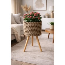 Jüt Bohem Dekoratif Standlı Saksı -25 cm Çap