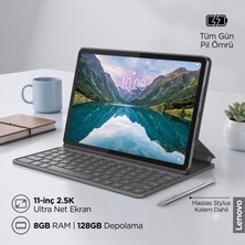 Lenovo 11 Inç 2.5k Ekranlı Tablet, 8 GB Ram 128 GB Depolama, Klavye ve Kalemli Kullanım Seti, Günlük Kullanıma Uygun Tablet ile Pratik Kullanım