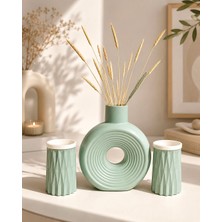 Natura Home Decor Iskandinav Tarzı 3'lü Dekoratif Taş Vazo Seti - Mint Yeşili