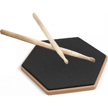 Bade Müzik Davul Bateri Çalışma Pedi 20 cm Hexagon Sessiz Pratik Pad (Kauçuk + Mdf Taban) ve 1 Çift Baget