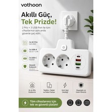 HERŞEYBURDAMODA BKL-502 Akım Korumalı 2li Priz 2 USB 2 Type-C Çıkış 4000W Hızlı Şarj Duvar Tipi Dokunmatik LED A