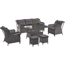 Bn Garden Alfa Antrasit 3+1+1 Camllı Masa Rattan Bahçe Takımı
