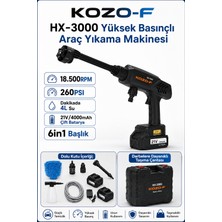 HX-3000 Yüksek Basınçlı Araç Yıkama Makinesi 260PSI 18.500RPM 4000MAH Çift Batarya Yıkama Tabancası